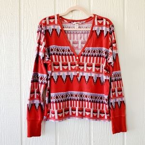 VICTORIA'S SECRET Fireside Aztec Hearts Longsleeve Thermal Pajama Top Red XL